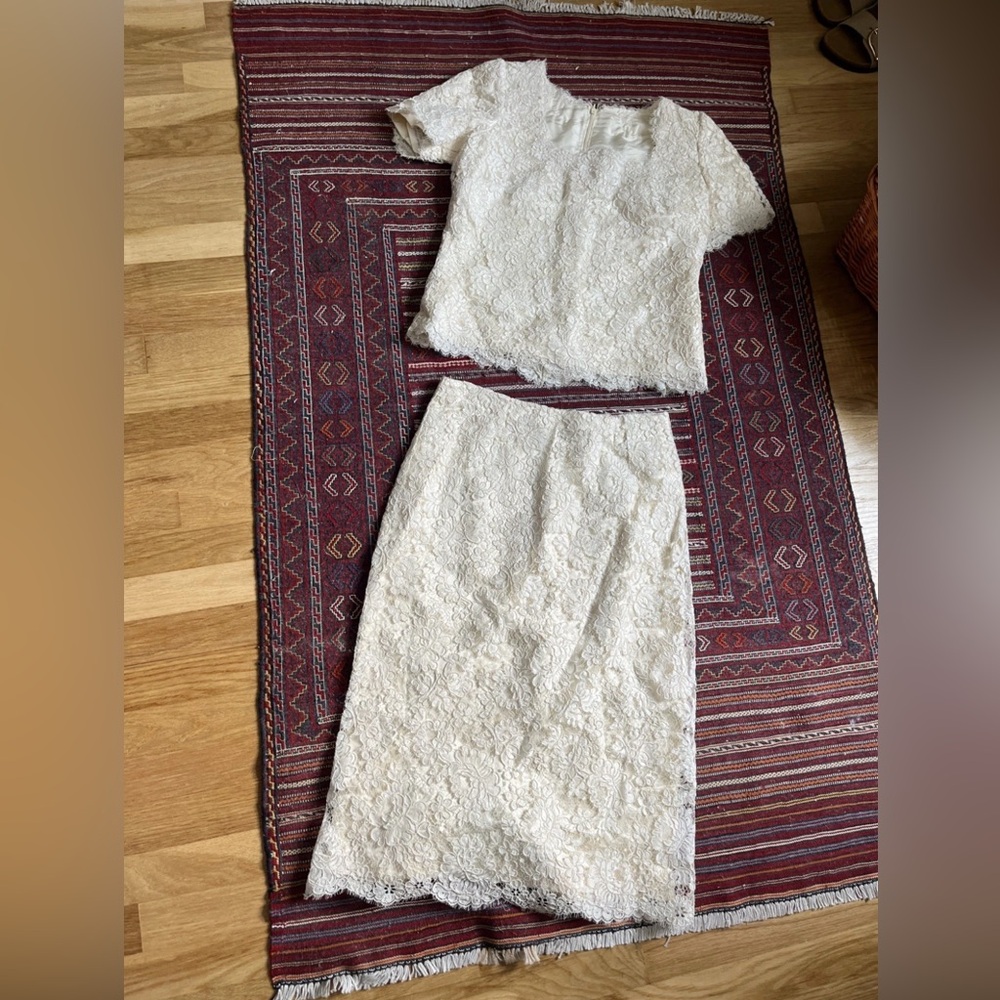 Vintage Handmade Chantilly  Lace Top and Skirt Set in Ivory Bridal